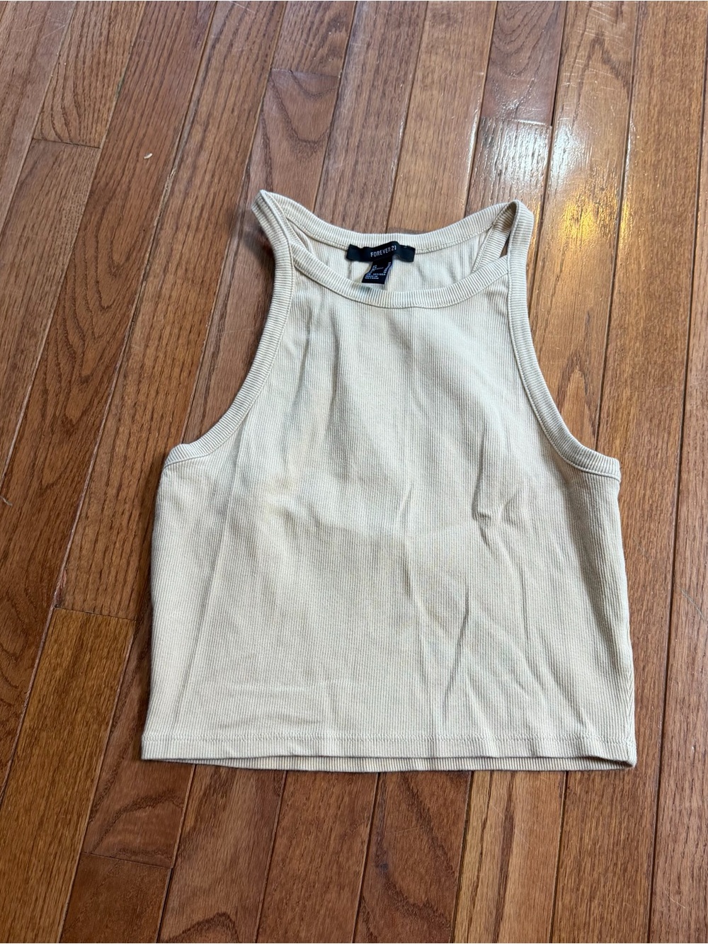 Forever 21 Ribbed High Neck Crop Tank - Cream